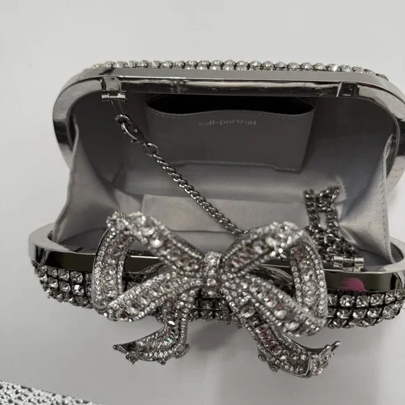 Self-Portrait Crystal Embellished Clutch With Bow Detail - Picture 6 of 13